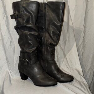 Rialto Grey Heeled Boots with Buckle Detail